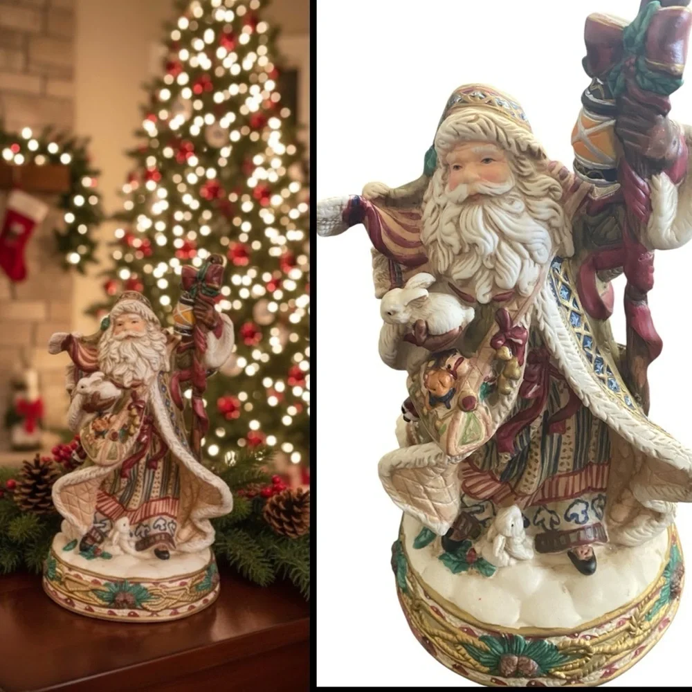 Vintage Santa Musical We Wish You A Merry Christmas Old Fashion Porcelain 11”
